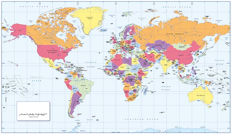 World Map with Countries and Capitals