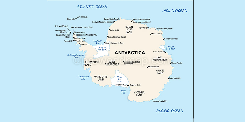 Antarctica Physical Features Map