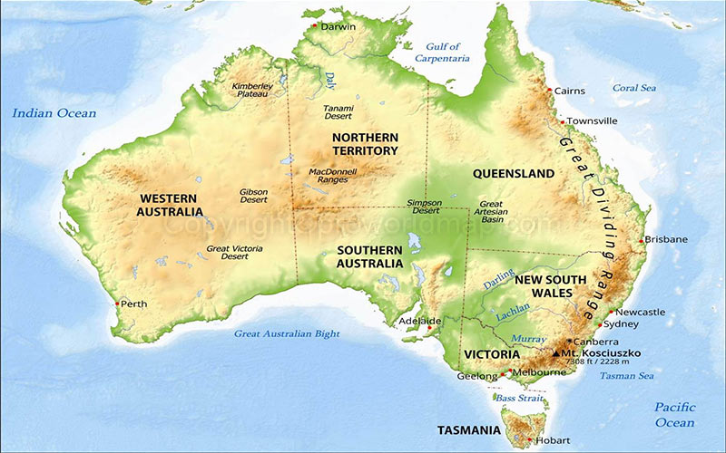 Australia Physical Features Map